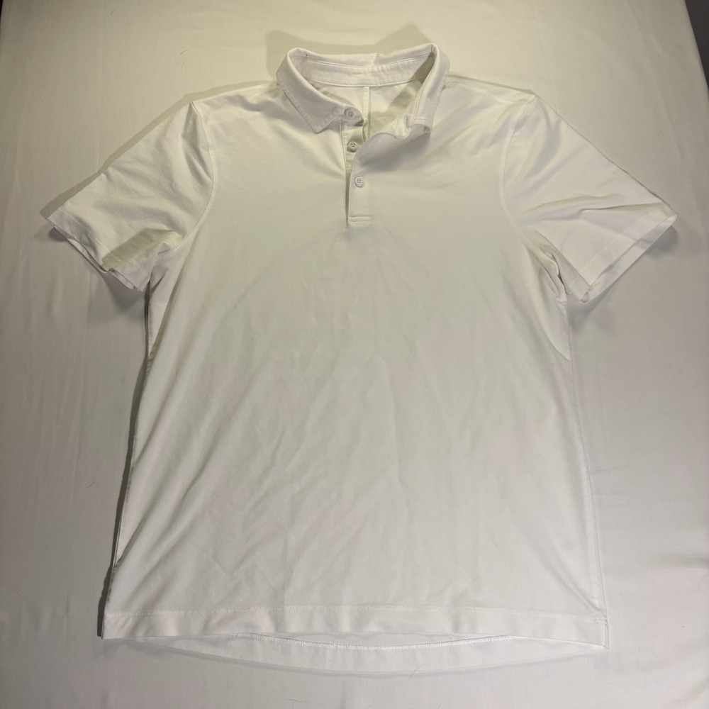 Lululemon Mens Evolution Short Sleeve Polo Shirt White Size M Golf Athletic